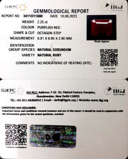 2.25/CT Natural Mozambique Ruby with Govt. Lab Certificate (12210)